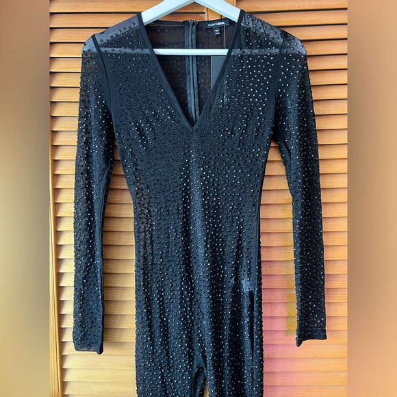 (New with tags) Rhinestone V-neck Jumpsuit - Black - Picture 3 of 9